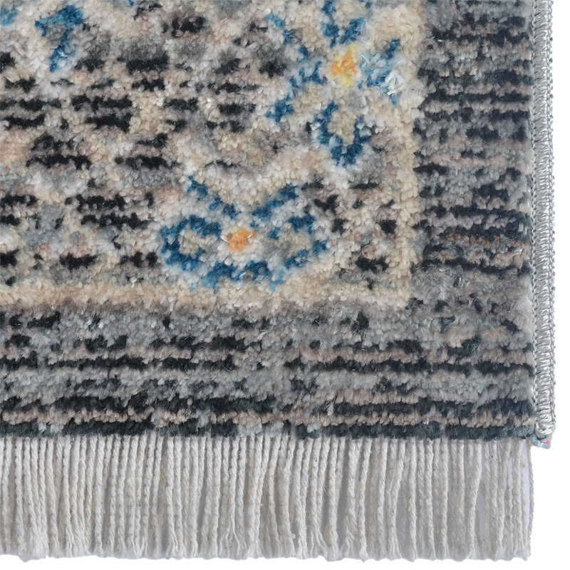 Beier Machine Made Polyester Area Rugs - Black Gray Color, Oriental Design, Low Pile Machine Made Area Rugs for Living Room, Bed Room