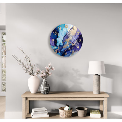 Horloge murale silencieuse en verre trempé bleu et mauve