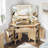 48'' Fluted Makeup Vanity Desk With Hd Triple Mirror And Lights,large Lighted Corner Vanity With Glass Top, Modern Dressing Table With Outlets-1161749622