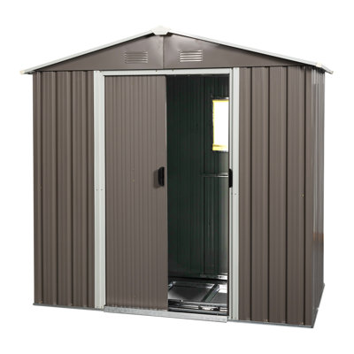 8Ft X 4Ft Outdoor Metal Shed - Gray With Galvanized Steel Panels & Easy Installation Kit Storage Window, Foundation