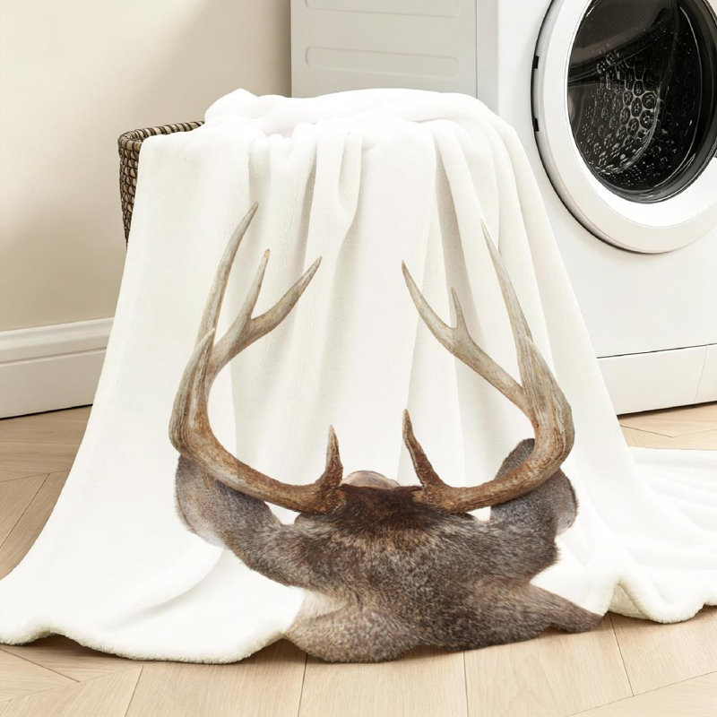 Jeté en flanelle de coton brun très doux, imprimé tête de cerf et revers, Throw 30" x 40"