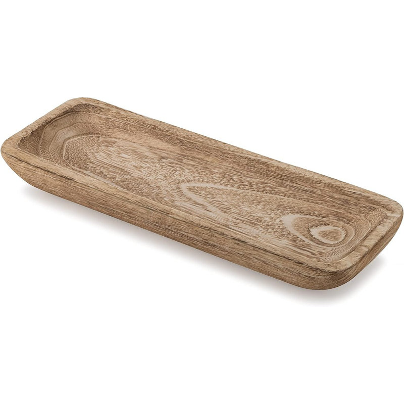 Wooden Decorative Dough Bowl, Long Narrow Tray For Home, Kitchen, And Dining Table Centerpieces
