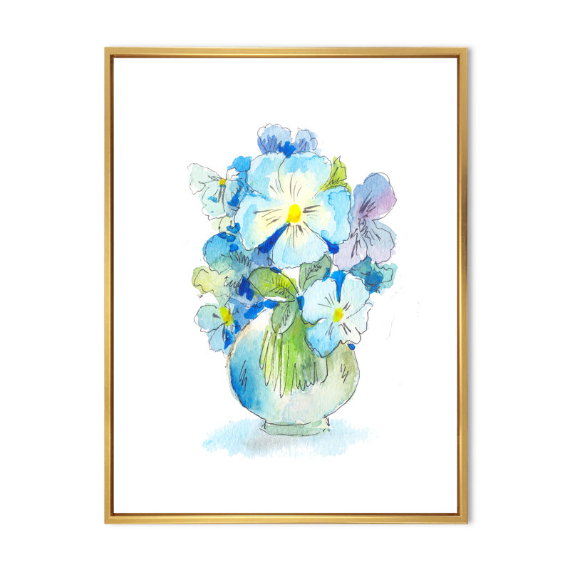 Bouquet de fleurs sauvages bleues - sur, H 40 po x l 30 po x P 1,5 po, Cadre flottant doré