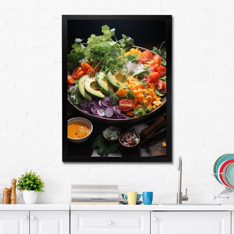Végétarien, cuisine I - légumes, art mural, Cadre simple noir, H 44 po x l 34 po x P 1,5 po