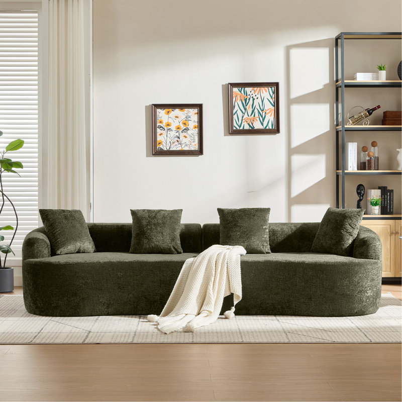 Causeuse incurvée, petit canapé en chenille avec 3 coussins, canapé profond pour appartement, salon, aucun assemblage requis