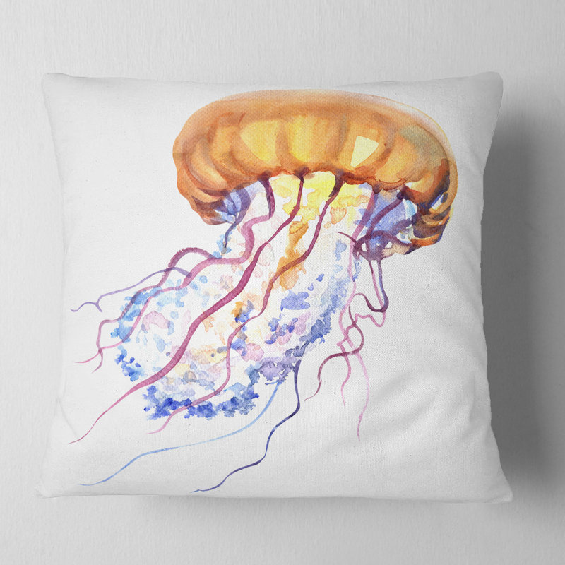 Oreiller jellyfish à l'eau de l'océan animal, 16 po x 16 po, Coussin décoratif