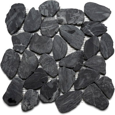 CNK Tile Tempest Black XL Sliced Jumbo Pebble Tile Â€“ Hand-Sorted River Stone Tile For Shower Bathroom And Backsplash Â€“ Eco-Friendly Durable