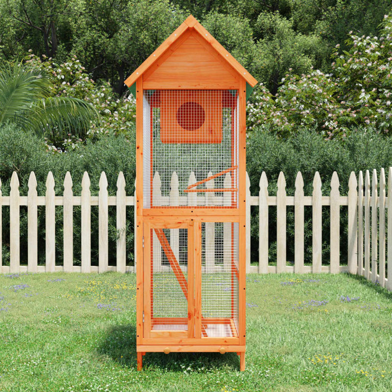 Tall Brown Pine Wood Outdoor Bird House with Ladder