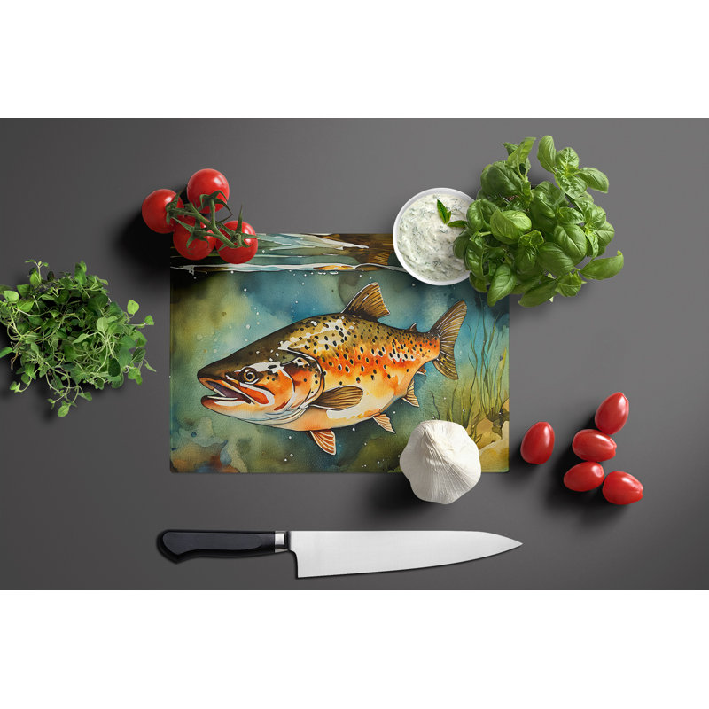Grande planche à découper en verre brun Trout