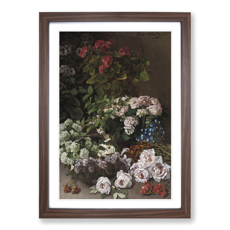 Spring Flowers by Claude Monet - Picture Frame Painting, 65cm H x 48cm W x 2cm D, Walnut