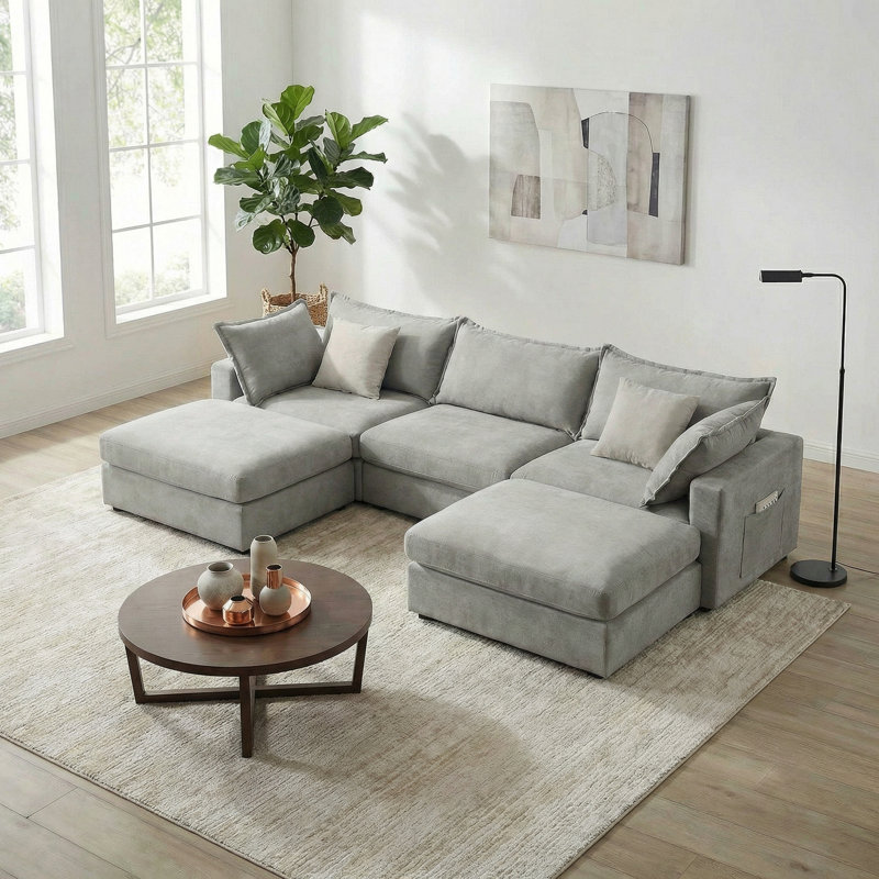 158'' Down Filled Sectional Couch U-Shape Sofa, Gray