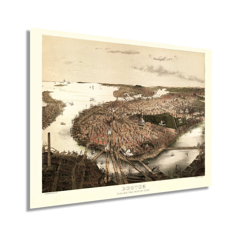 1877 Boston Map, affiche sur papier, H 18 po x l 24 po x P 0,1 po