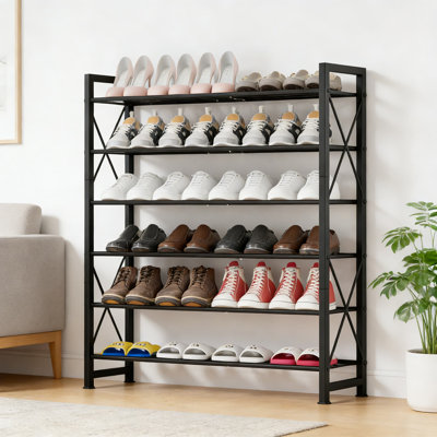 Range-chaussures en métal robuste à 6 niveaux, pouvant contenir 30 paires, grand range-chaussures vertical avec tablettes réglables pour le vestibule, le placard, le garage et le rangement à la maison