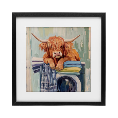 More Laundry Tired Cow Framed Print Under Glass, design by Nina Blue