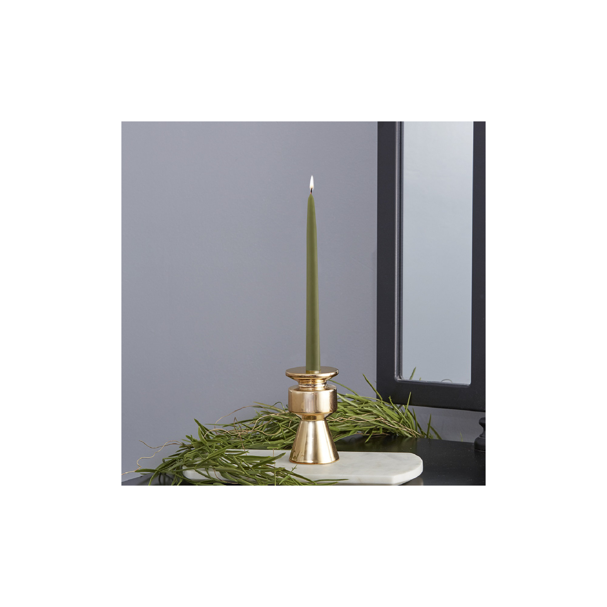 12 Piece Unscented Taper Candle Set, Dark Olive, 9" H x 0.88" W x 0.88" D