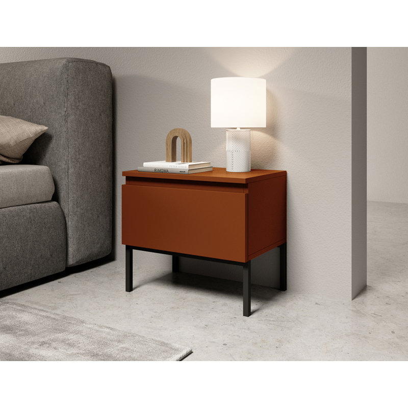 Auburntown 49cm W Manufactured Wood Bedside Table, Brick Red