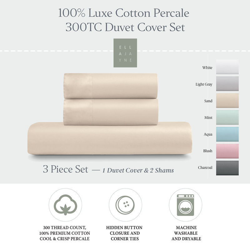 Ensemble de housse de couette 100% coton EJ Classic Premium, respirant, frais et frais, Sable