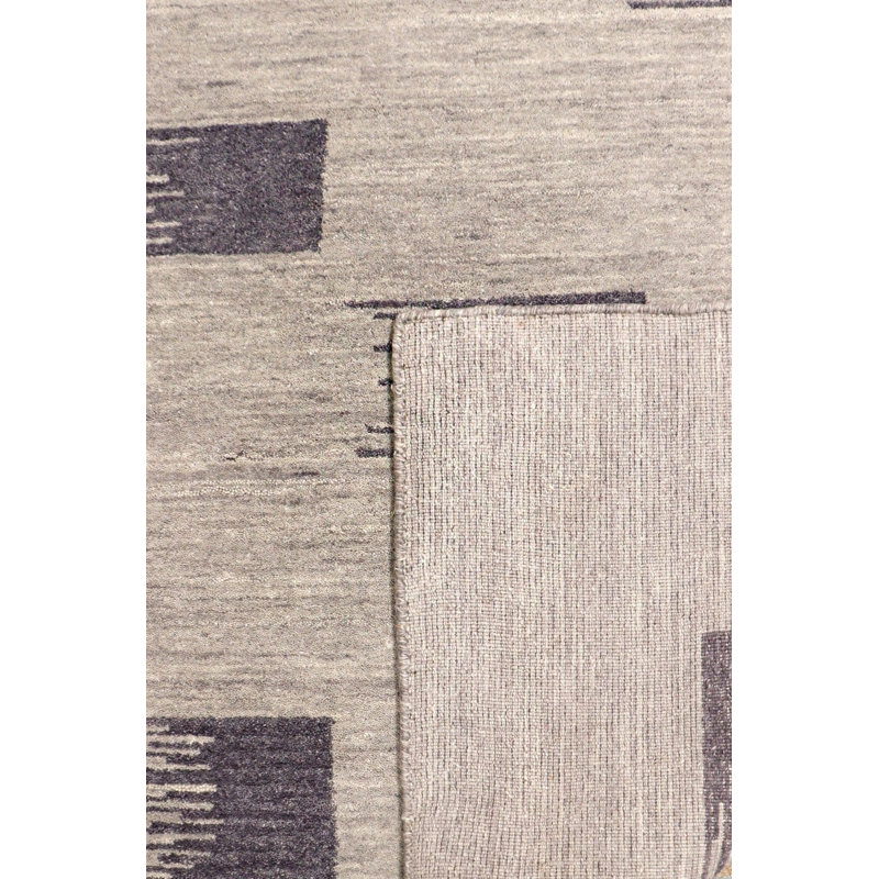 Tapis gris / argenté en laine / soie à motif géométrique fait à la main 5 pi x 7 pi 10 po
