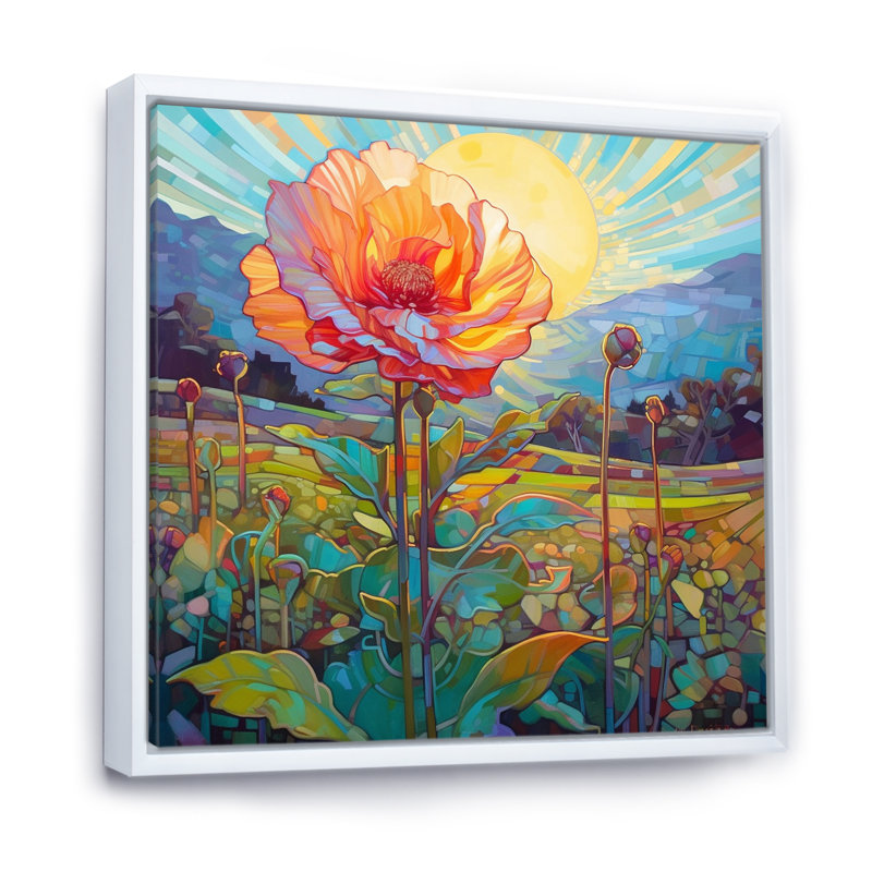 «Radient Chrysanthemum In Field At Sunset», reproduction sur toile, Cadre flottant blanc, H 16 po x l 16 po x P 1 po
