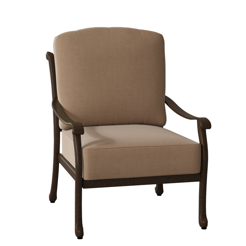 Casa Aluminum Outdoor Lounge Chair, Canvas Heather Beige Sunbrella® Canvas, Chestnut Brown