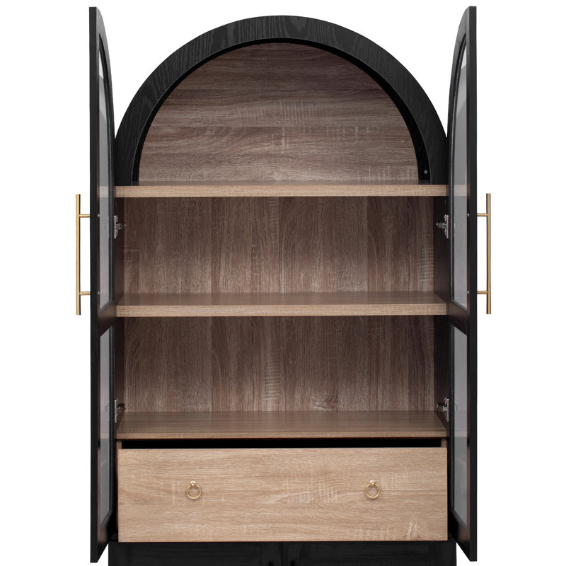 Rangement arqué pour cuisine de 71 pouces avec 4 tablettes de porte, 2 tiroirs cachés réglables et charnières à fermeture en douceur, armoire de 71 po de hauteur à finition noire, avec rangement interne, anneaux en métal