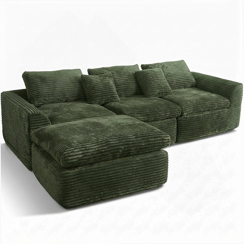 Boneless 108-Inch High-Resilience Sponge Sofa With Cloud-Like Cushions And Flexible Modular Design., Vert