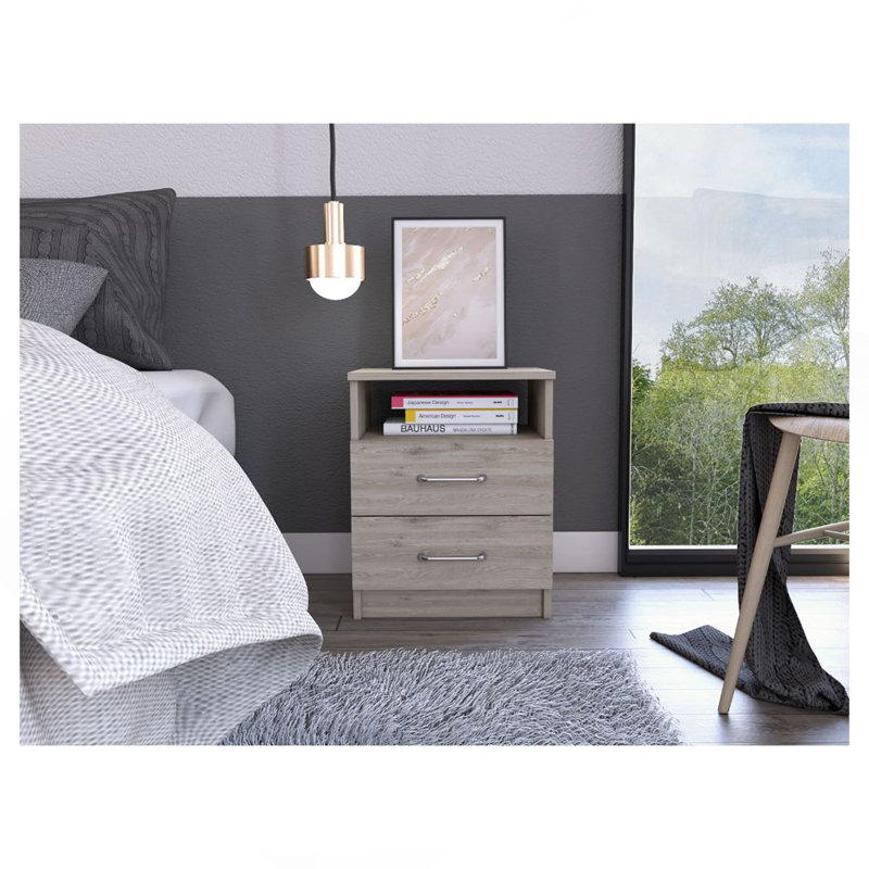 Table de chevet Oklahoma, deux tiroirs, une tablette, Black