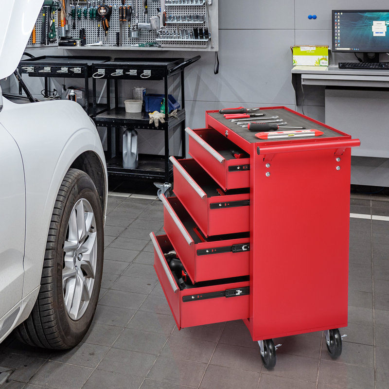 Commode escamotable en acier à 4 tiroirs avec roulettes l 26,81 po Scarlett, Rouge