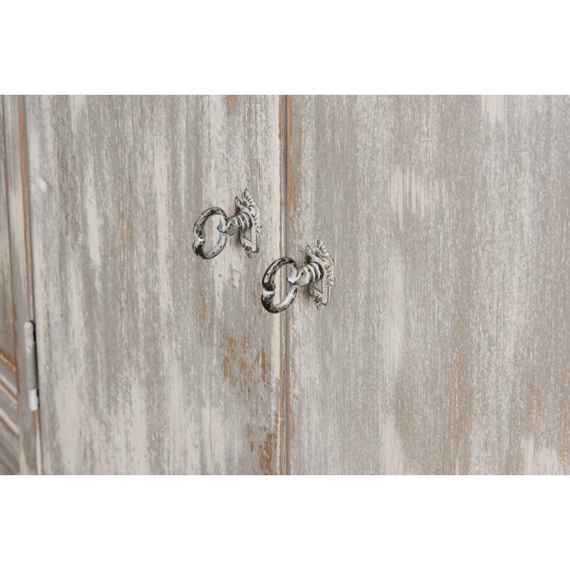 Distressed Farmhouse 80'' Gray Solid Wood Waterfall Sideboard