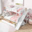 Lit superposé simple au-dessus de double avec 2 tiroirs, glissière, tablettes, échelle, lit superposé en bois d'hévéa avec glissière, tiroirs, blanc