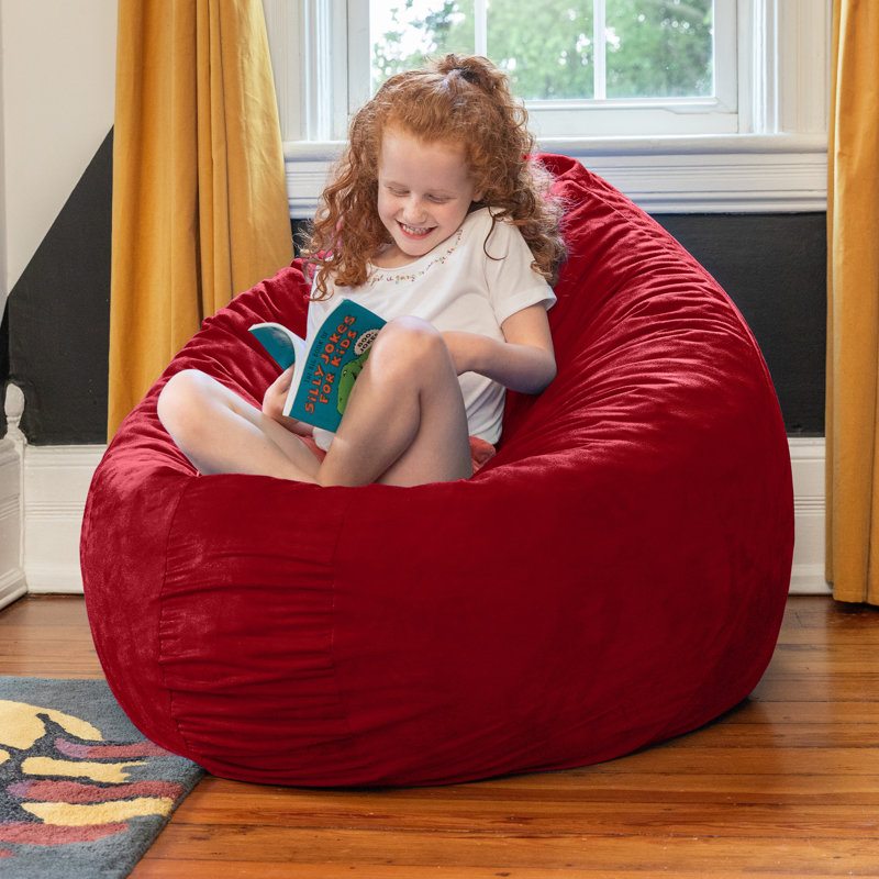 4 pi Fauteuil à billes et coussin anti-chute Cocoon Kids - Microsuède, Microsuède cerise