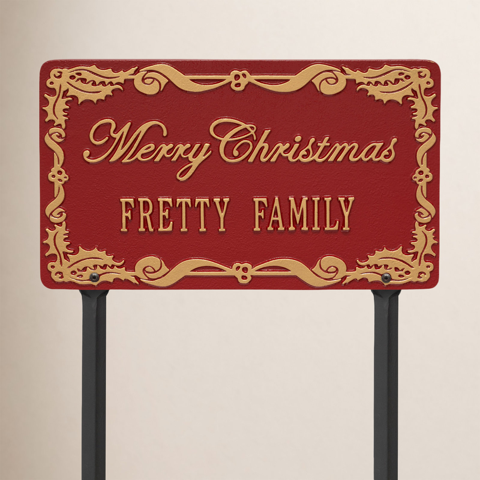 Holly Garden Stake, Yes, Red/Gold