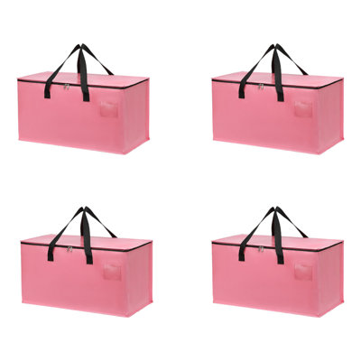  4 Pack Storage Bins with Lids, Heavy Duty Closet Organizers and Storage, Foldable Clothes Storage Bags, Storage Containers for Blanket, Comforter, Pillow, Bedding (Pink, 4 Pack)