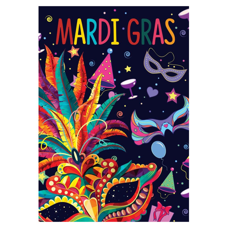 Drapeau d'extérieur 40 po x 28 po Mardi Gras Feathers and Masks