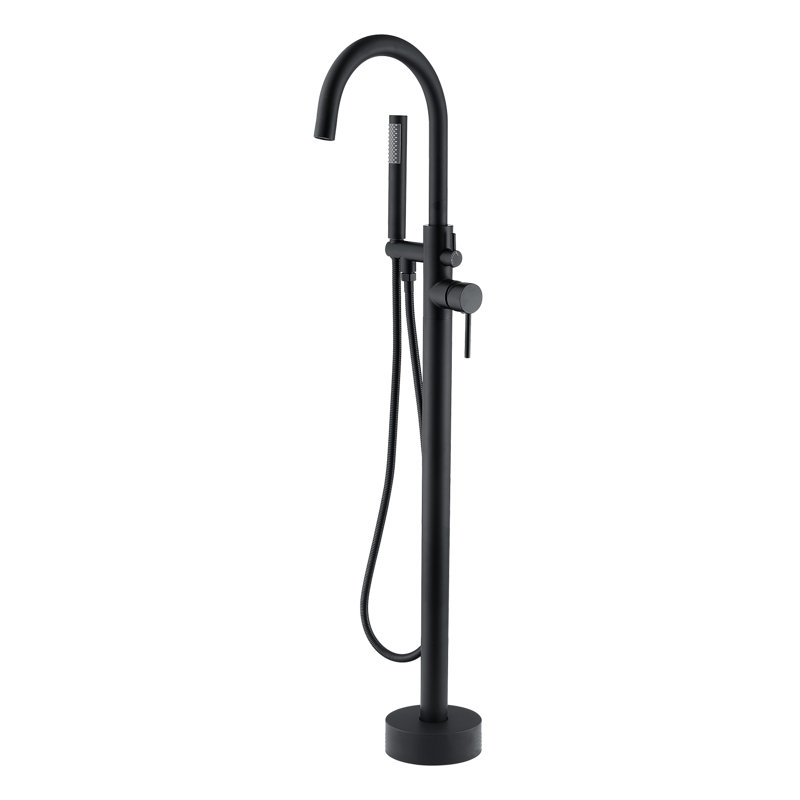 Double Handle Floor Mounted Tub Filler With Handshower, Matte Black