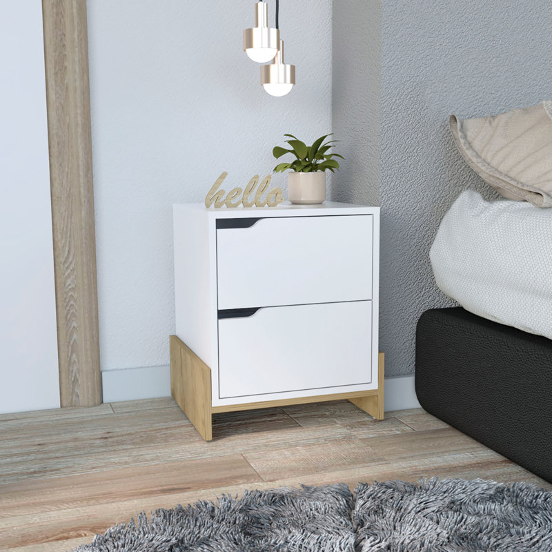 Nightstand, Bedside Table With 2-Drawers, Brown/White