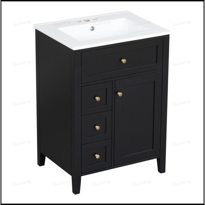 Meuble-lavabo à tablettes réglables avec lavabo