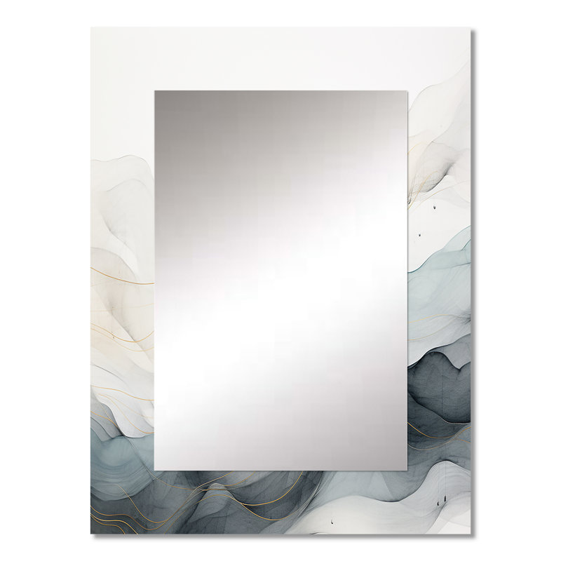 Blue Grey Line Art Conceptual Abstract II - Line Art Mirror, Blue Unique Wall Mirror, Printed Metal Art, 32" x 24"