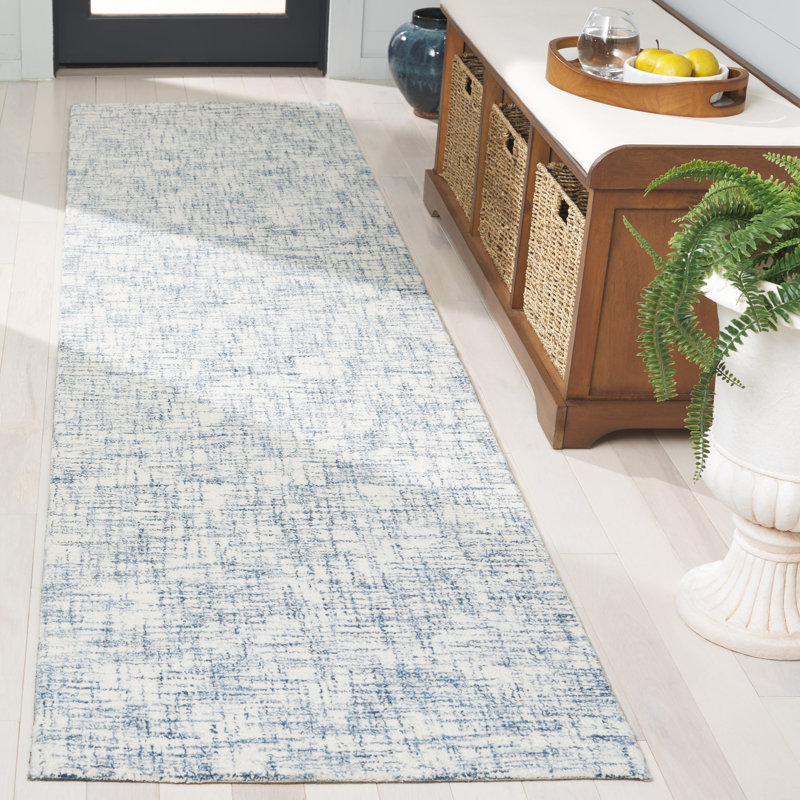 Raavi Hand Tufted Wool Cotton Abstract Rug in Blue/Ivory, Runner 2'3" x 9'
