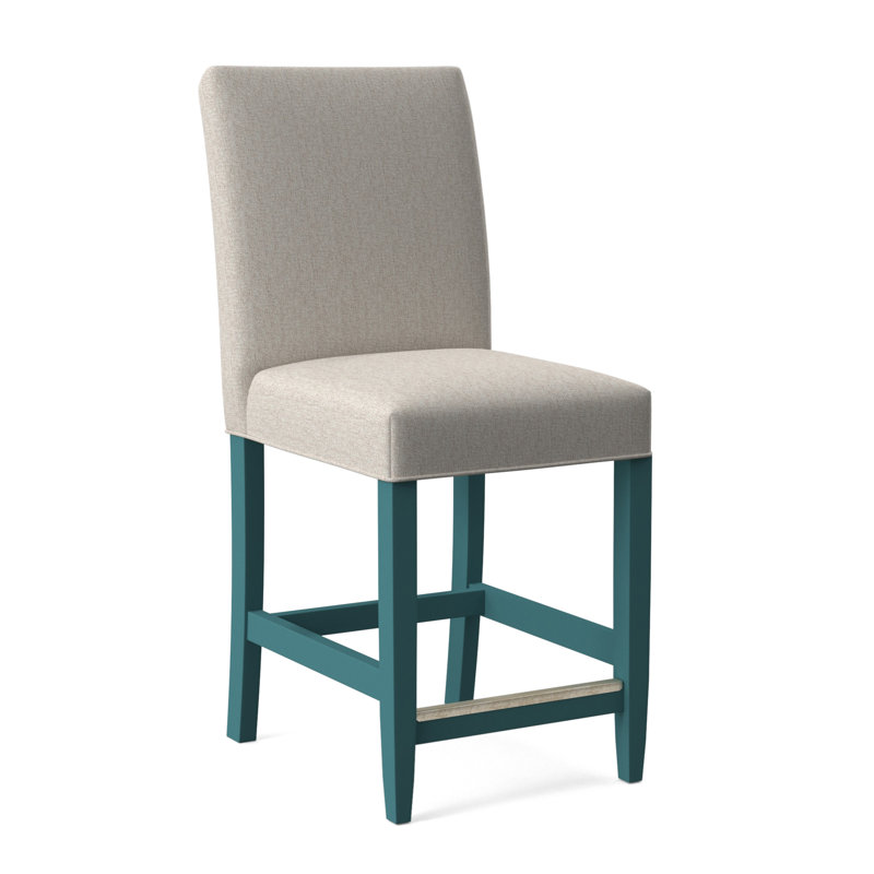 Manhattan Upholstered Stool with Solid Wood Frame, Snow Crypton Performance; 0884-91, Navy Finish