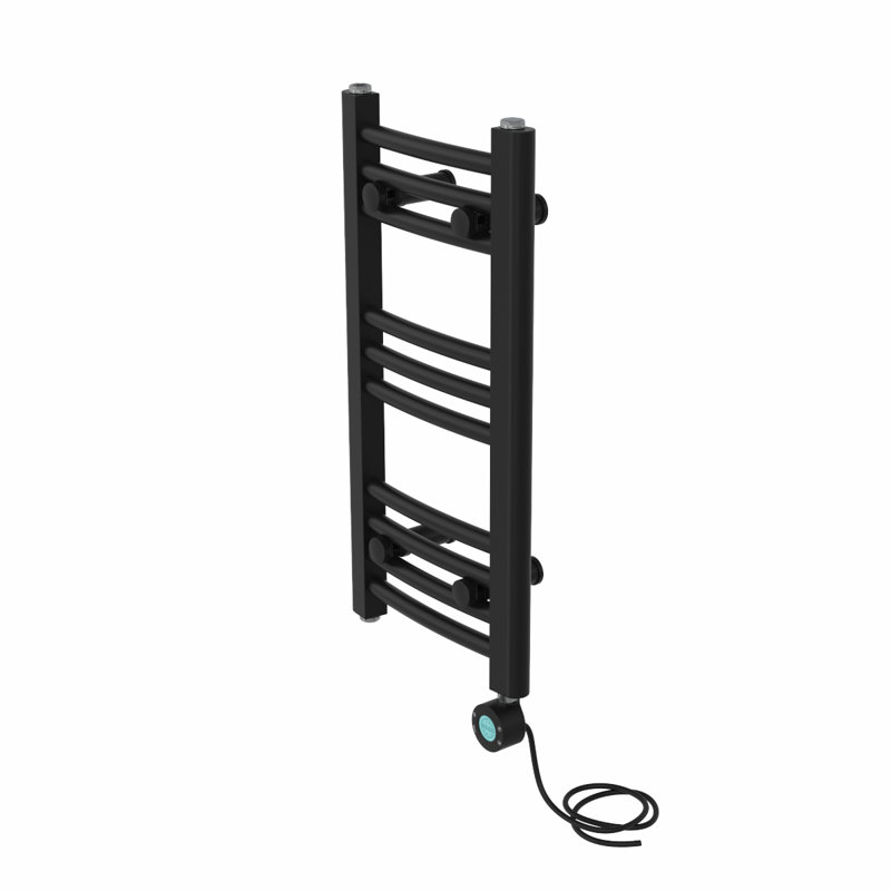 Ameia Curved Towel Rail Heated Towel Rails, 60cm H x 30cm W x 3.4cm D, Black