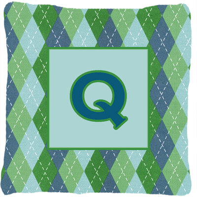 Monogramme initiale Argyle bleu intérieur/extérieur Throw Pillow