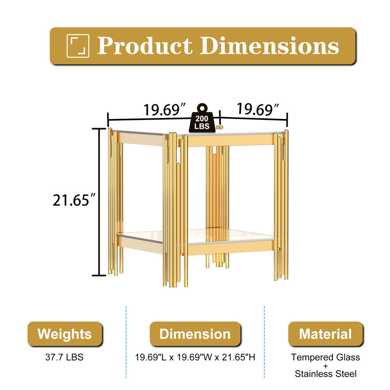 2 - Piece Living Room Table Set, Clear, Gold