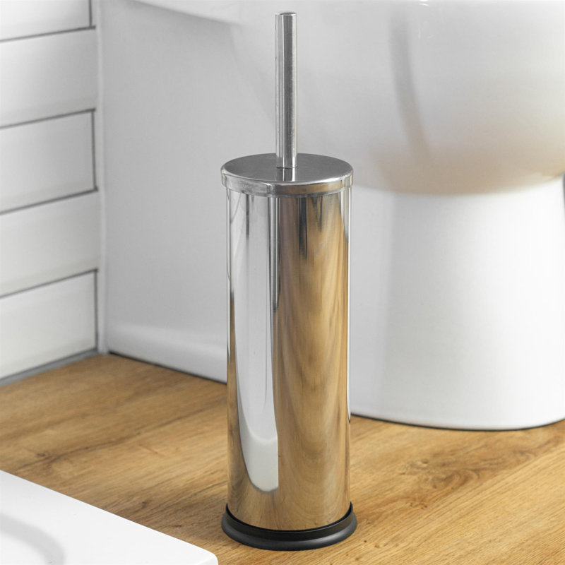 Harbour Housewares Round Toilet Brush and Holder, Chrome