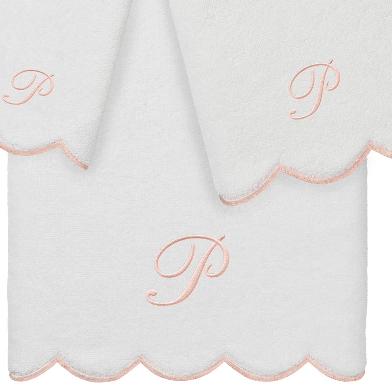 Ensemble de serviettes personnalisées 100% coton turque ADORNIA 3 pièces Linum Home Textiles, P, Blanc / Rose