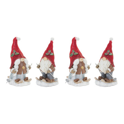 Figurine gnome d'hiver sur skis (ensemble de 4)