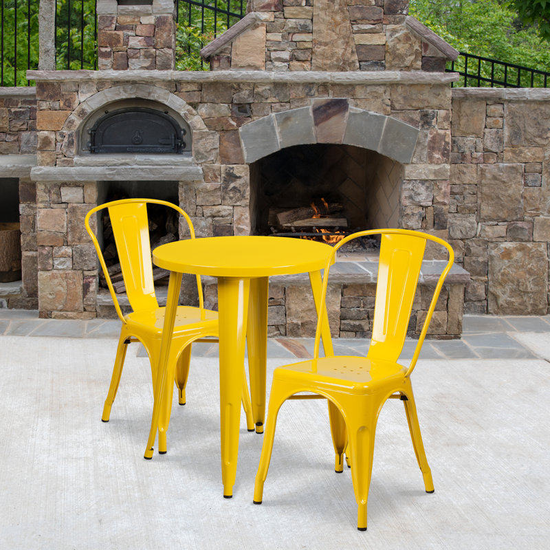 Brinson Round Steel Bistro Set, Yellow, 24"
