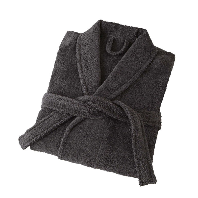 Peignoir 100% coton mi-mollet unisexe avec poches, Grand, Gris charbon