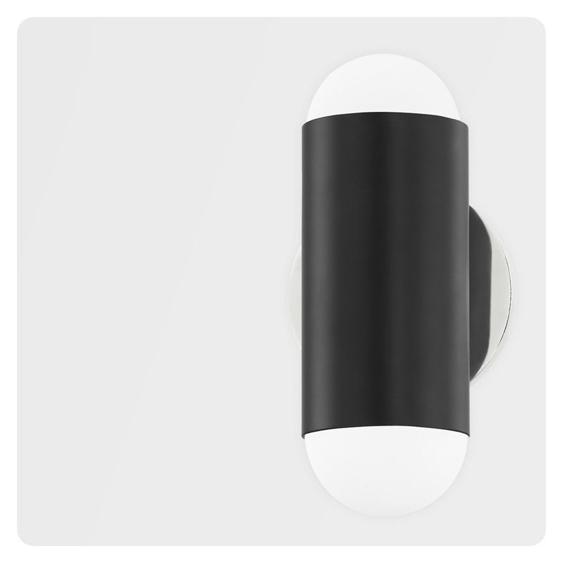 Applique murale 2 lumières Kira - laiton vieilli, Nickel poli / noir doux