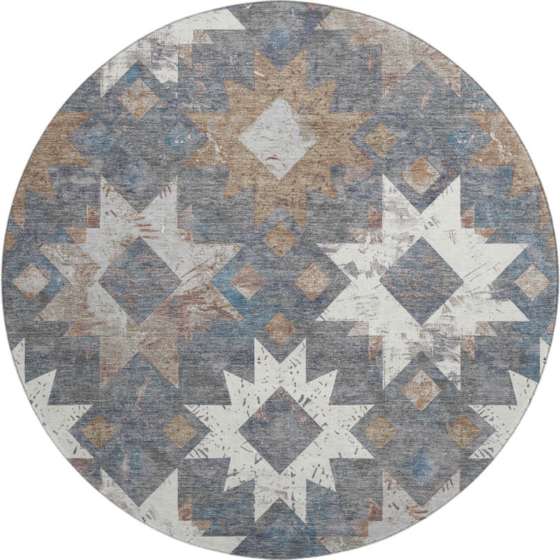 Premium Machine Washable Fairwood AMF1879 Aztec Rug, Round 8'